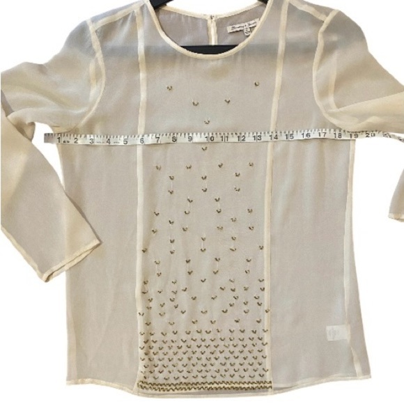 Broadway & Broome Women’s silk Sheer long sleeve Cream Golden beaded Blouse - Picture 11 of 12